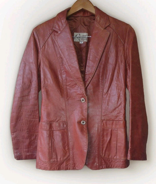 Vintage 70s Remy Lambskin Leather Jacket Cognac Brown Distressed Size S/M