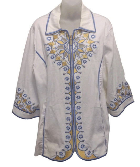Art To Wear Maximalist Boho Embroidered Cutwork Jacket 1X Bob Mackie Wearable Ar