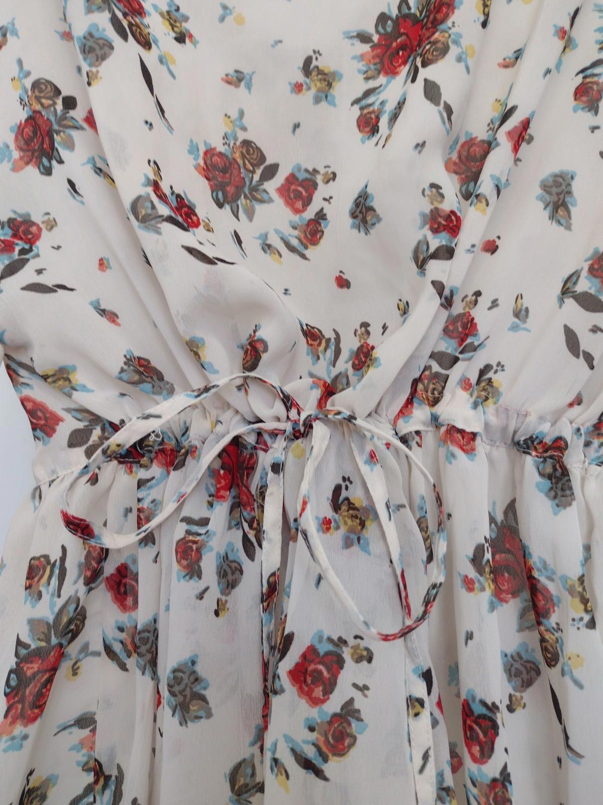 Free People Dress Tunic M Bailey Drawstring Floral Printed Sheer Bohemian