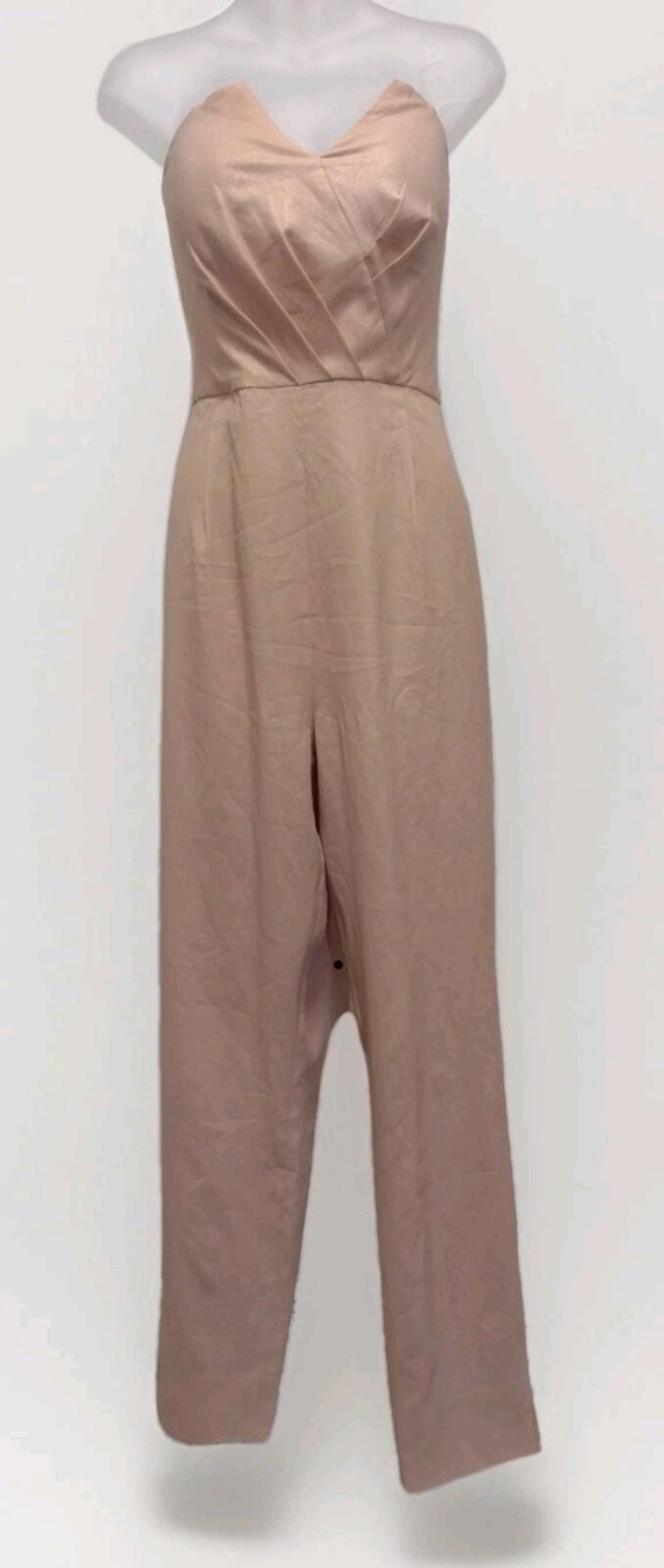 NWT bebe Natalie Foil Blush Detachable Straps Jumpsuit Tie Front / Back Waist 12