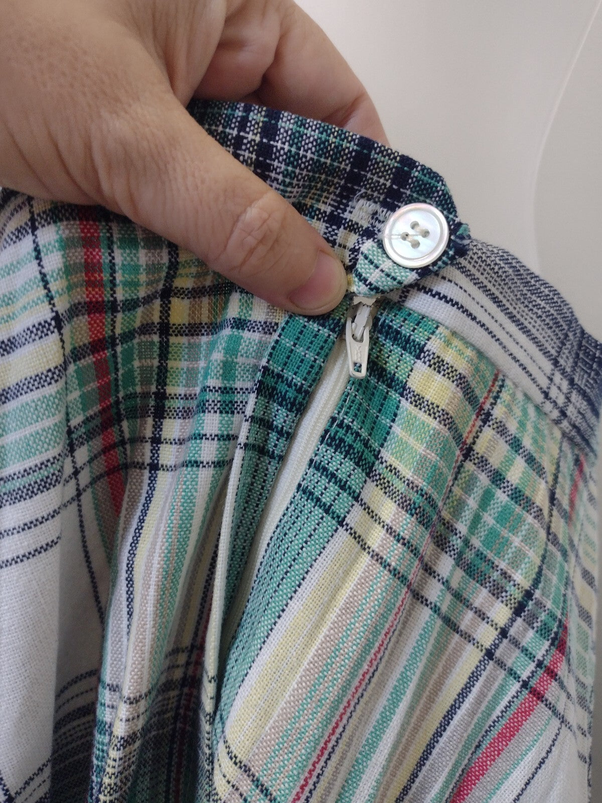 Vintage Pan-Ther Plaid Midi Skirt 15/16 Green Linen Blend Pleated Academia 70s