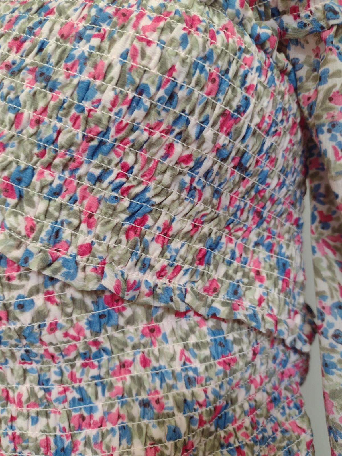 BB Dakota Steve Madden Y2K Elastic Bandage Floral Top Sheer Sleeves Sz S
