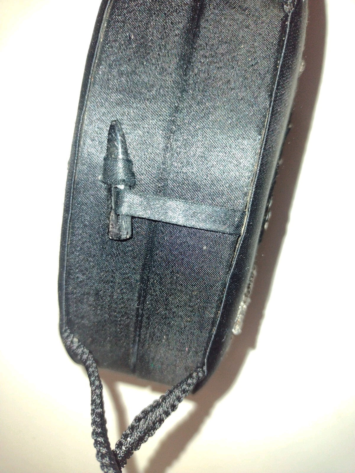 VTG 50s Black Satin Beaded Evening Bag Mirror Cocktail Formal Old Hollywood