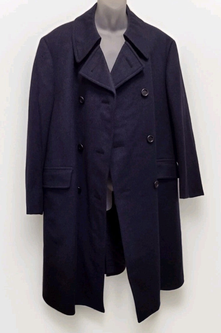 Vintage Mens Danish Wool Double Breasted Overcoat Navy Scandinavian Hobson XL