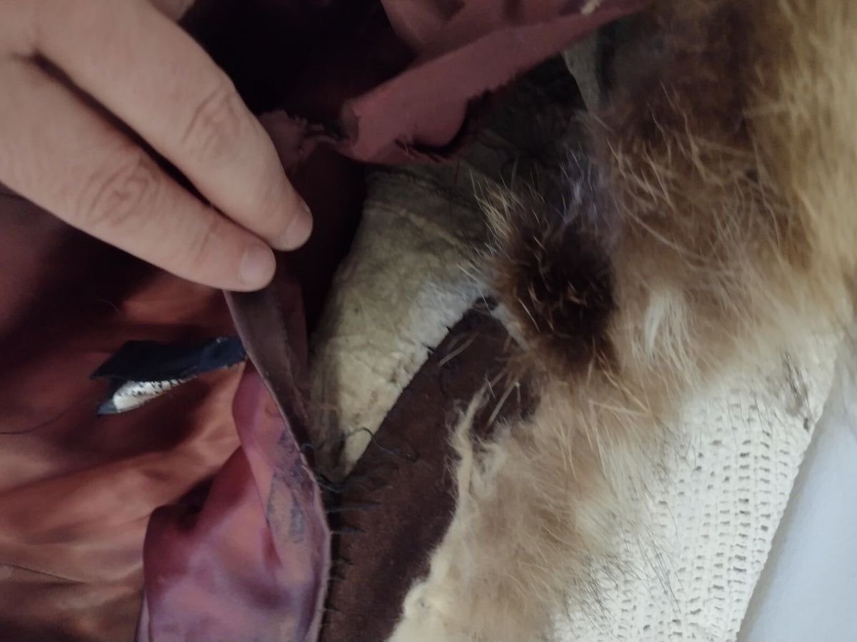 Vintage Coyote Fur Coat Jacket Brown Cream Boho Western 70s S