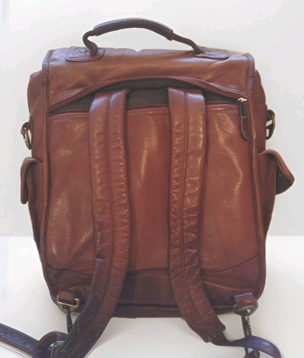 Leather Convertible Backpack Laptop Messenger Bag Brown Boho Travel 3 Way 16in