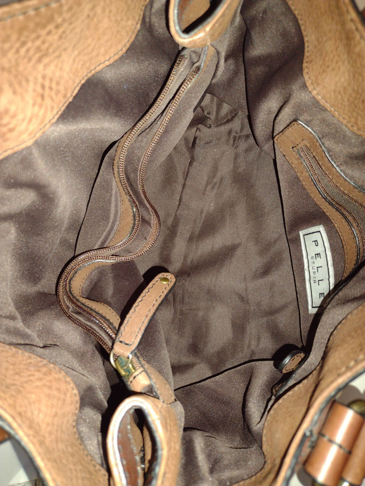 Y2K Boho Genuine Leather Satchel Brown Slouchy Pelle Studio Shoulder Bag