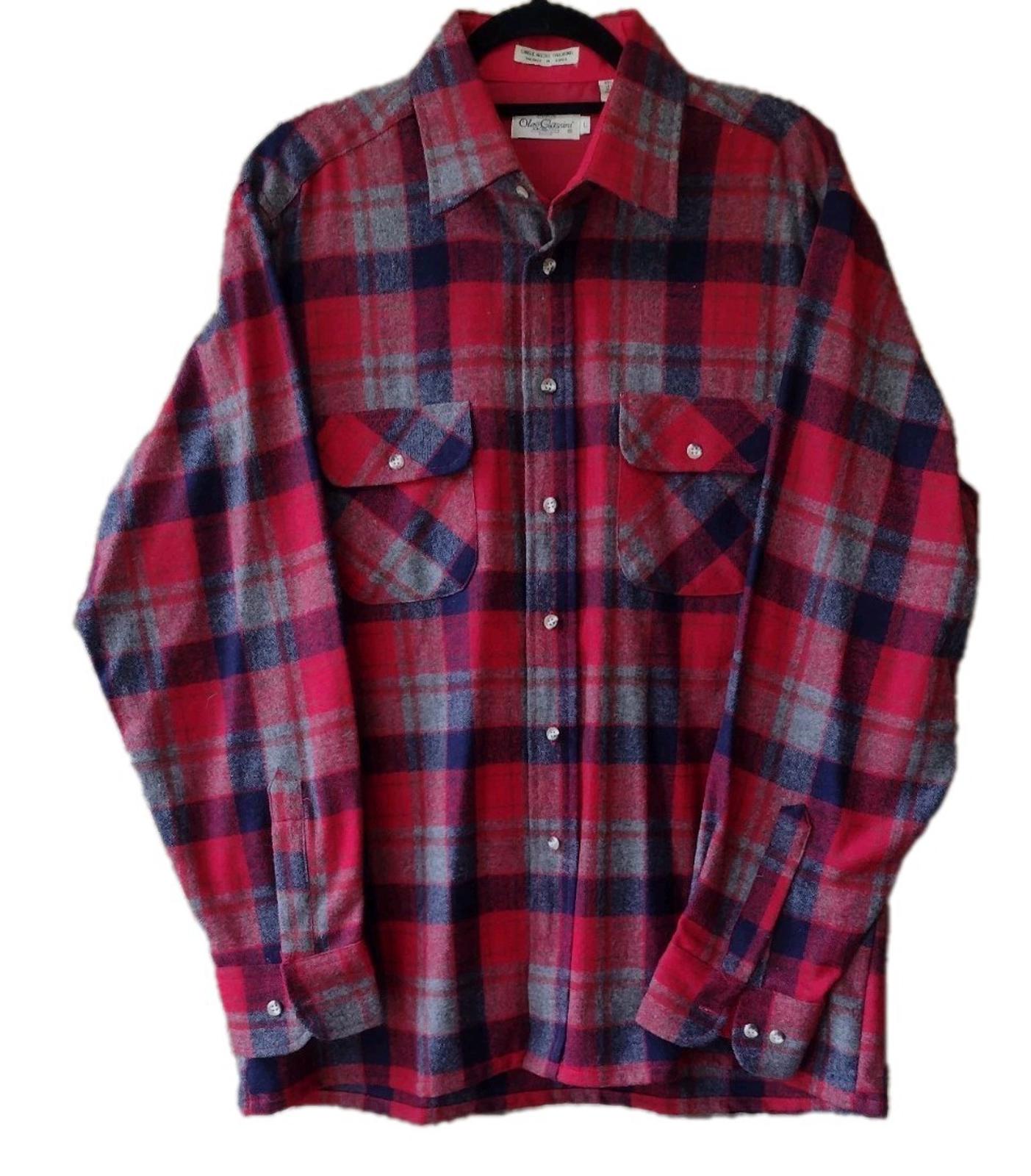 Vintage 70s Oleg Cassini Wool Plaid Shirt L Korea Single Needle Tailoring EUC