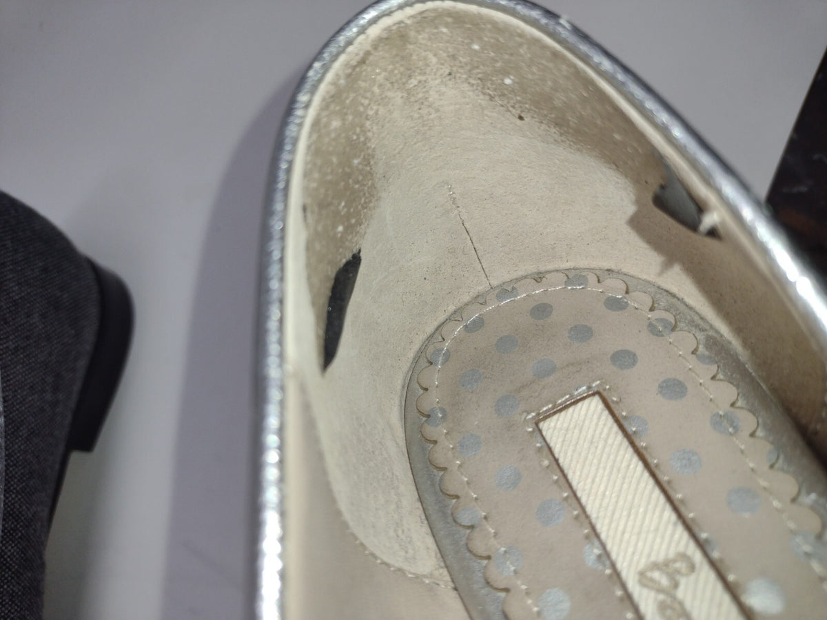 Boden Octavia Pointed Toe Loafers 39 Tweed Patent Leather Metallic SilverBoden
