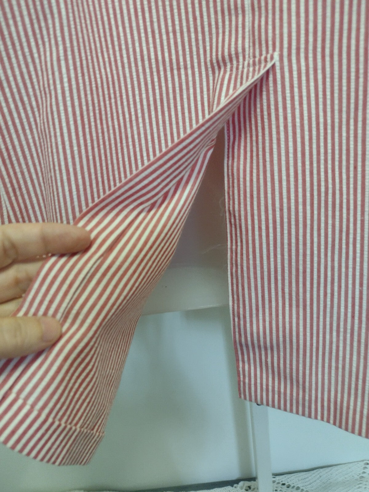 Vintage 80s Patrick James Seersucker Sport Coat Red White Stripe Preppy USA
