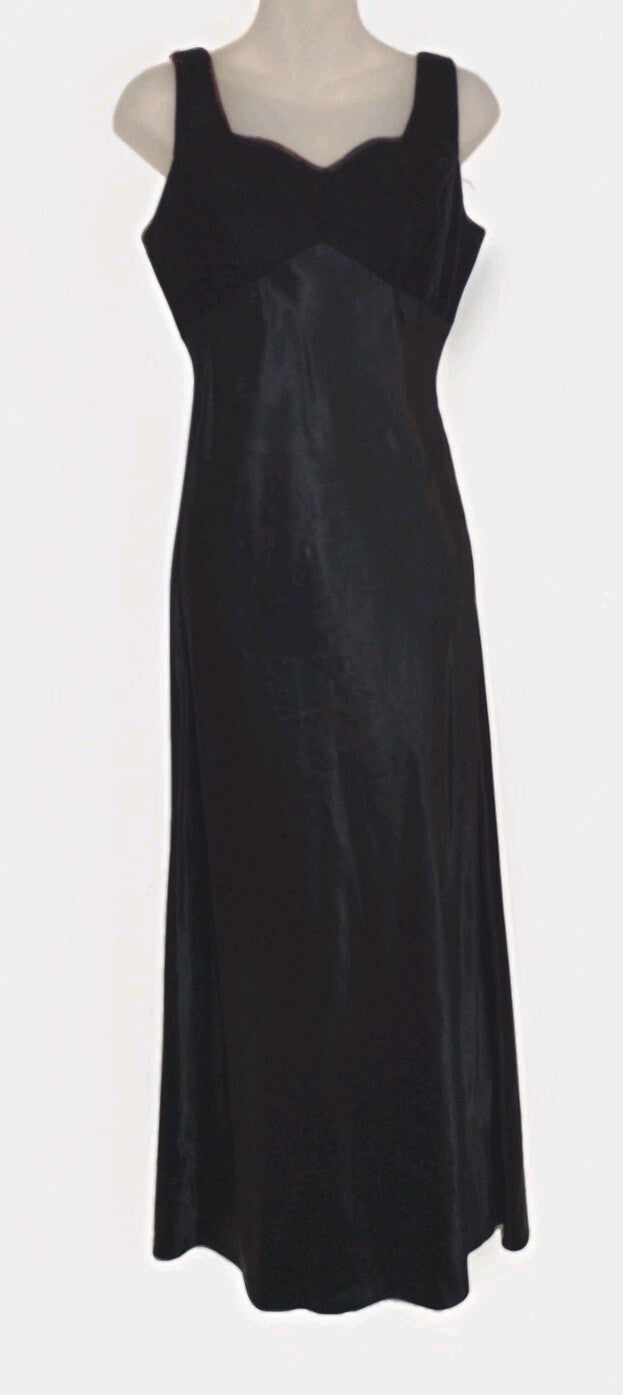 Vintage 90s All That Jazz Black Velvet Satin Maxi Dress Goth Formal Strappy