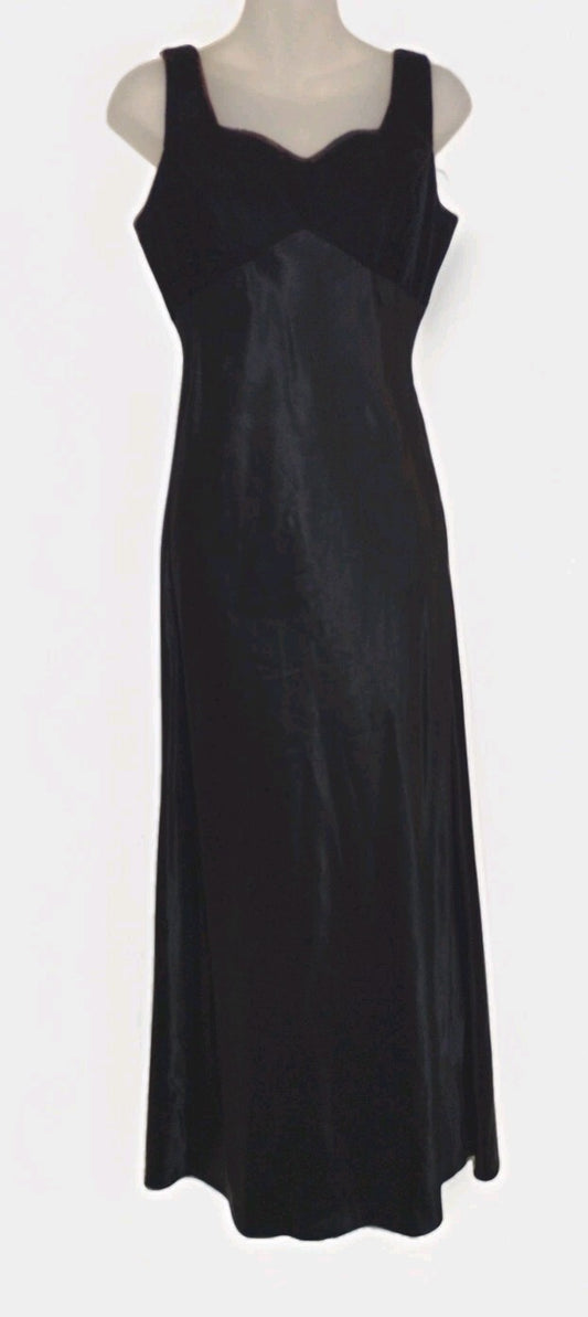 Vintage 90s All That Jazz Black Velvet Satin Maxi Dress Goth Formal Strappy