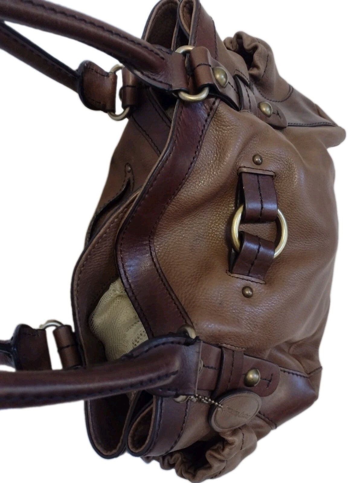 Y2K Boho Genuine Leather Satchel Brown Slouchy Pelle Studio Shoulder Bag