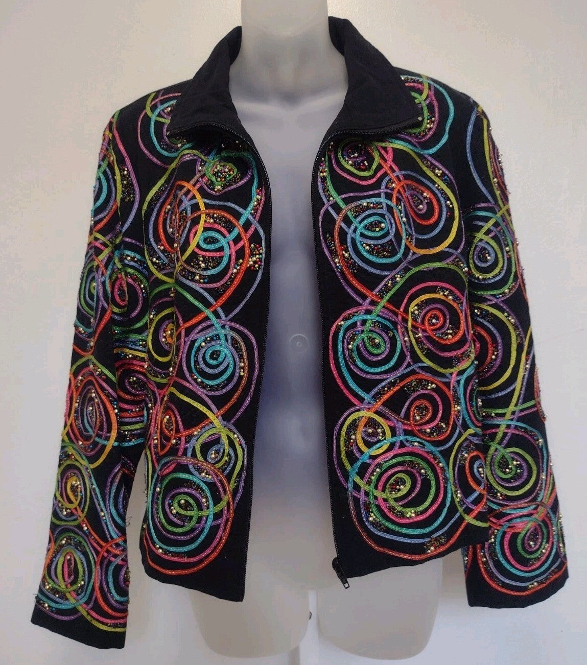Anage Embellished Cotton Jacket M Black Beaded Soutache Boho Y2K India