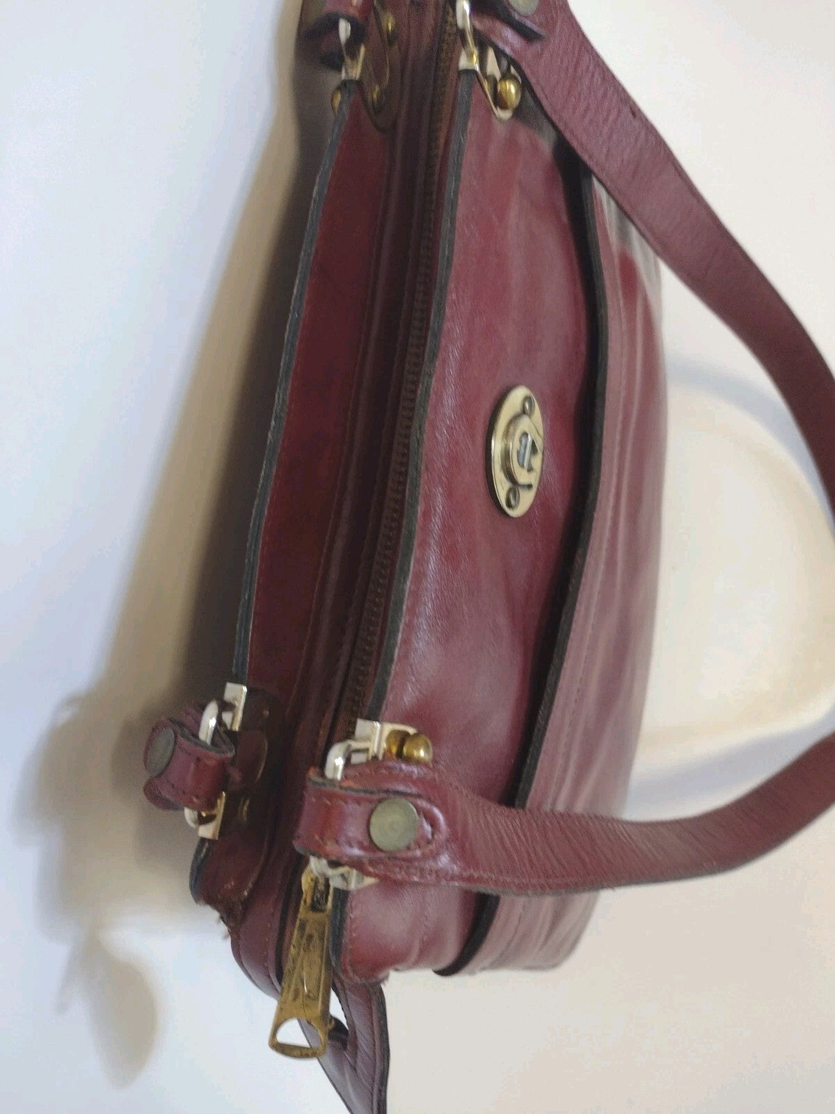 Vintage 70s Etienne Aigner Oxblood Leather Shoulder Bag Organizer Purse