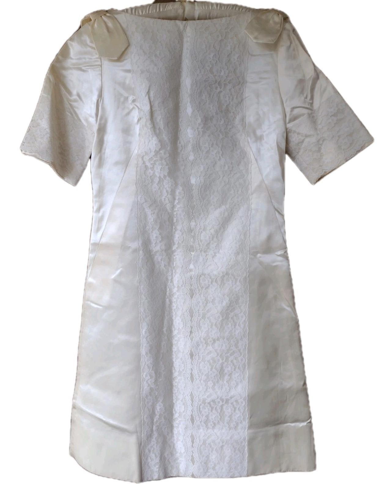 🔥 VTG 1960s Custom Catherine Chappell Ivory Satin Wedding Dress w/ Capelet
