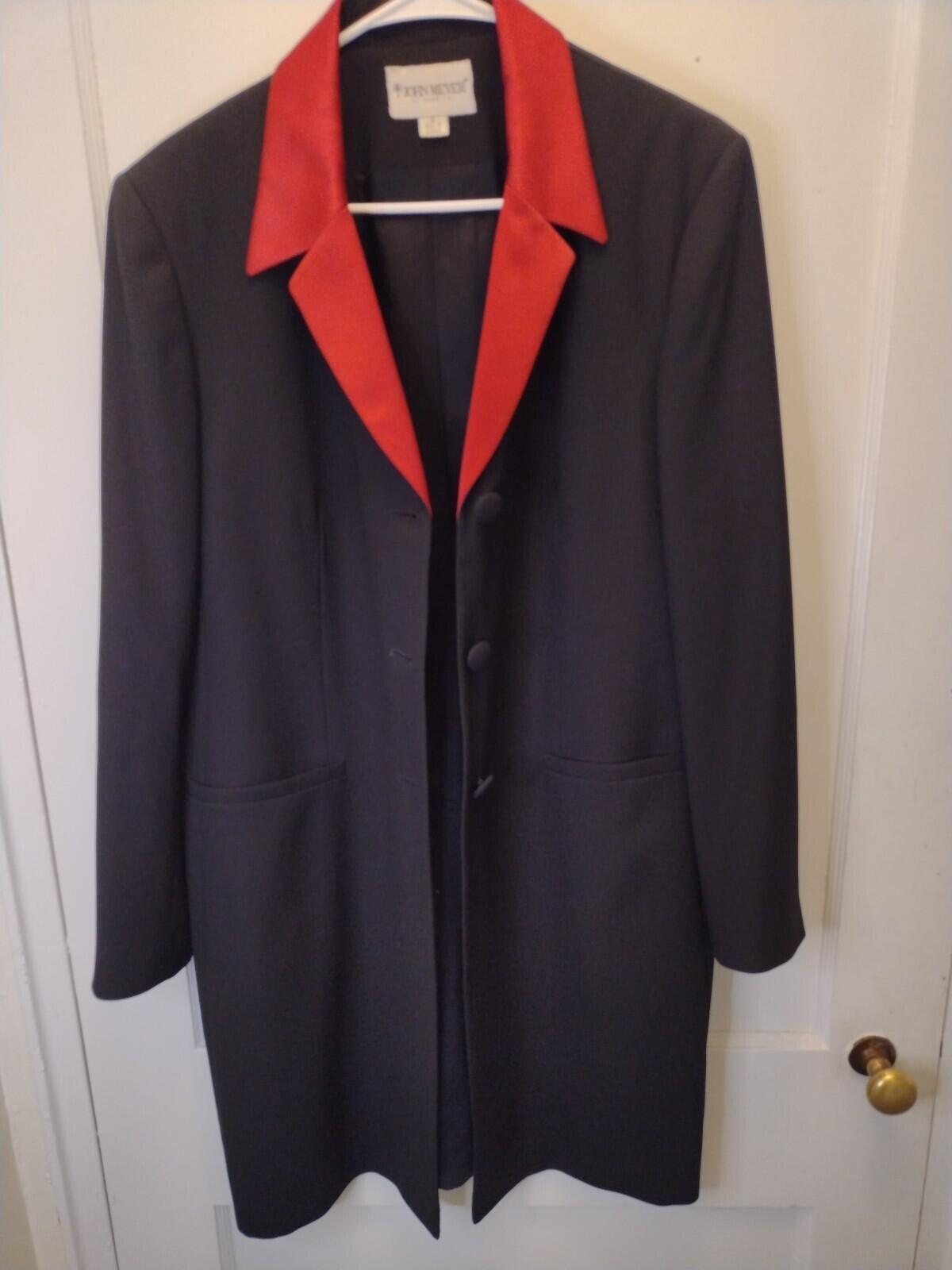 Vintage John Meyer Black Blazer Long With Red Collar Jacket Size 16W