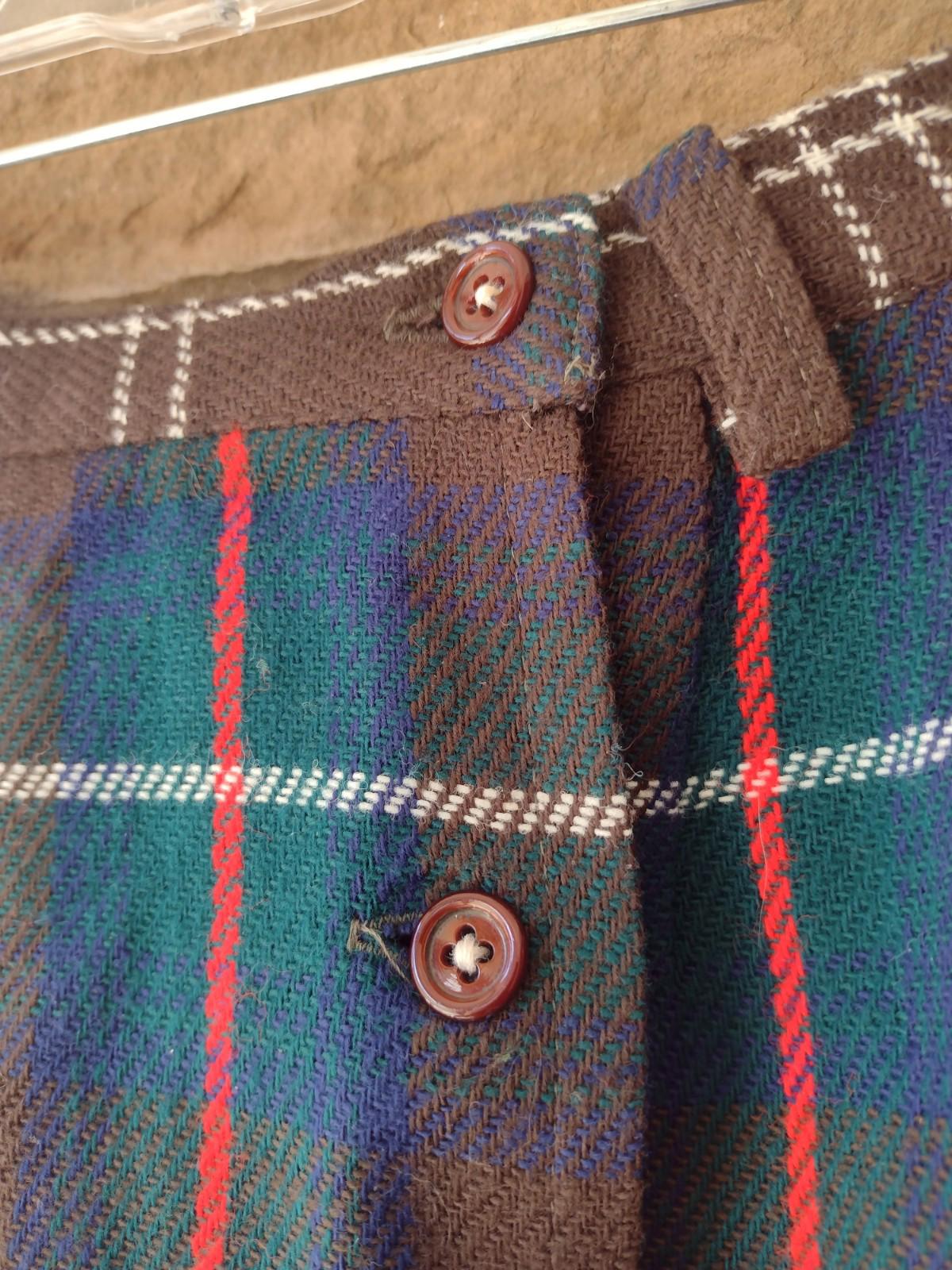VTG 70s Summit Of Boston Plaid Wool Skirt A Line Button Front Asymmetrical Sz S