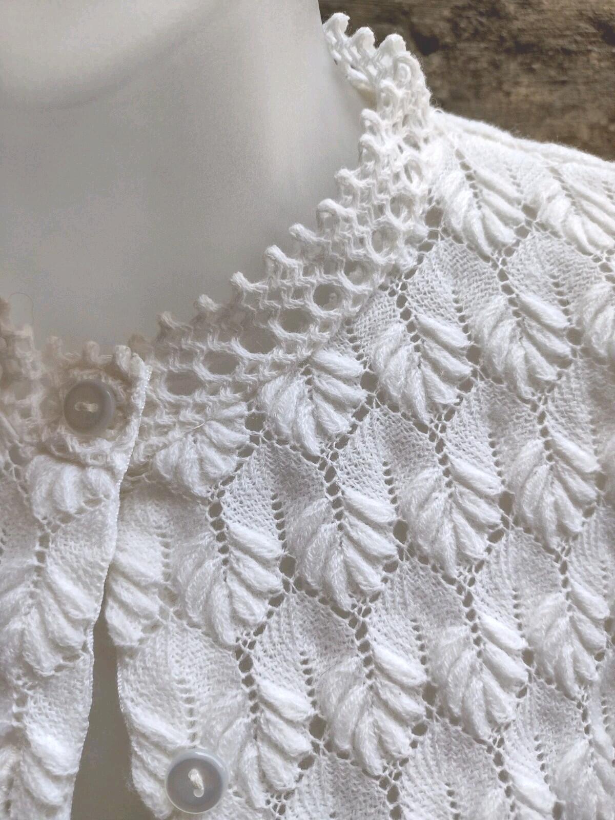 VTG 60s Allmericana Leaf Lace Openwork Acrylic Cardigan Sweater Sz 40 Grandma