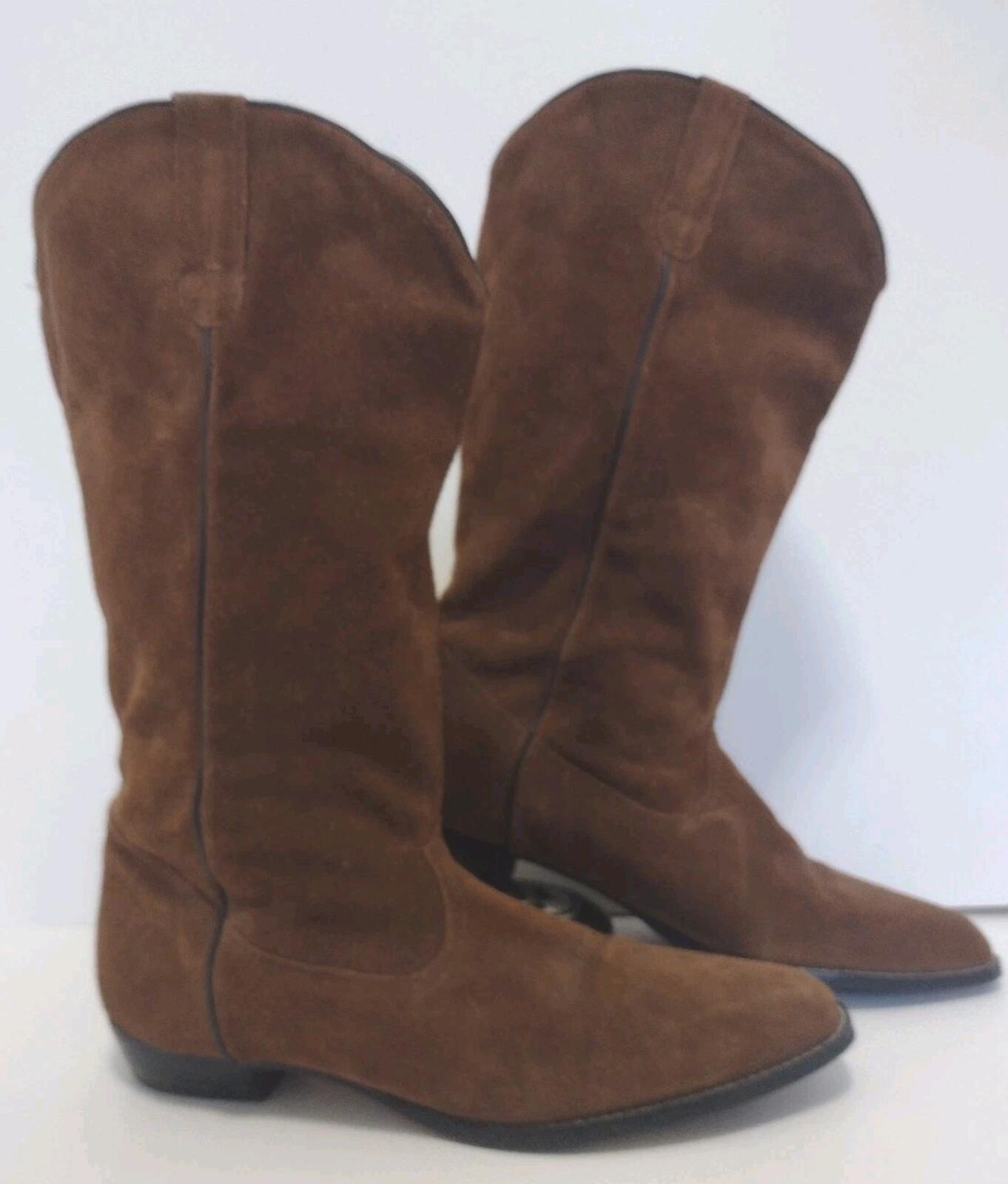 Vintage 70s Brown Suede Western Boots Women’s 10N Soft Shaft Green Lining