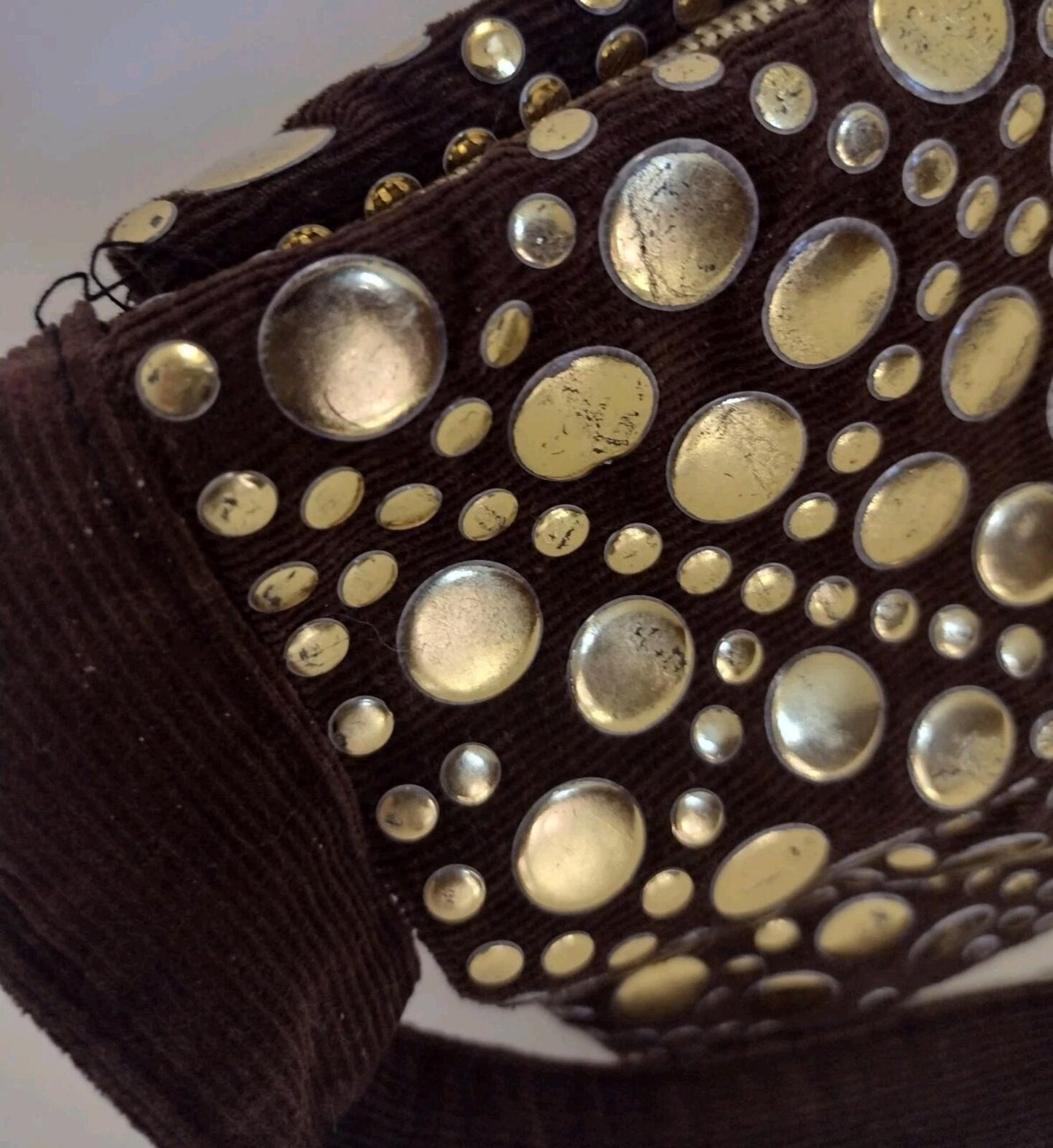 VTG 70s Boho Glam Corduroy Gold Medallion Shoulder Bag Hong Kong Purse Studio 54