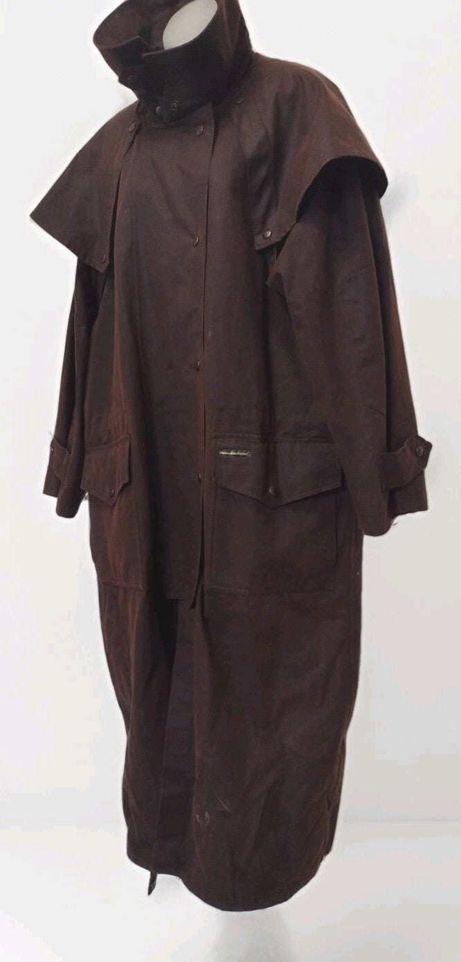 Vintage Outback Oilskin Drover Duster Coat Brown Western Ranch Equestrian L