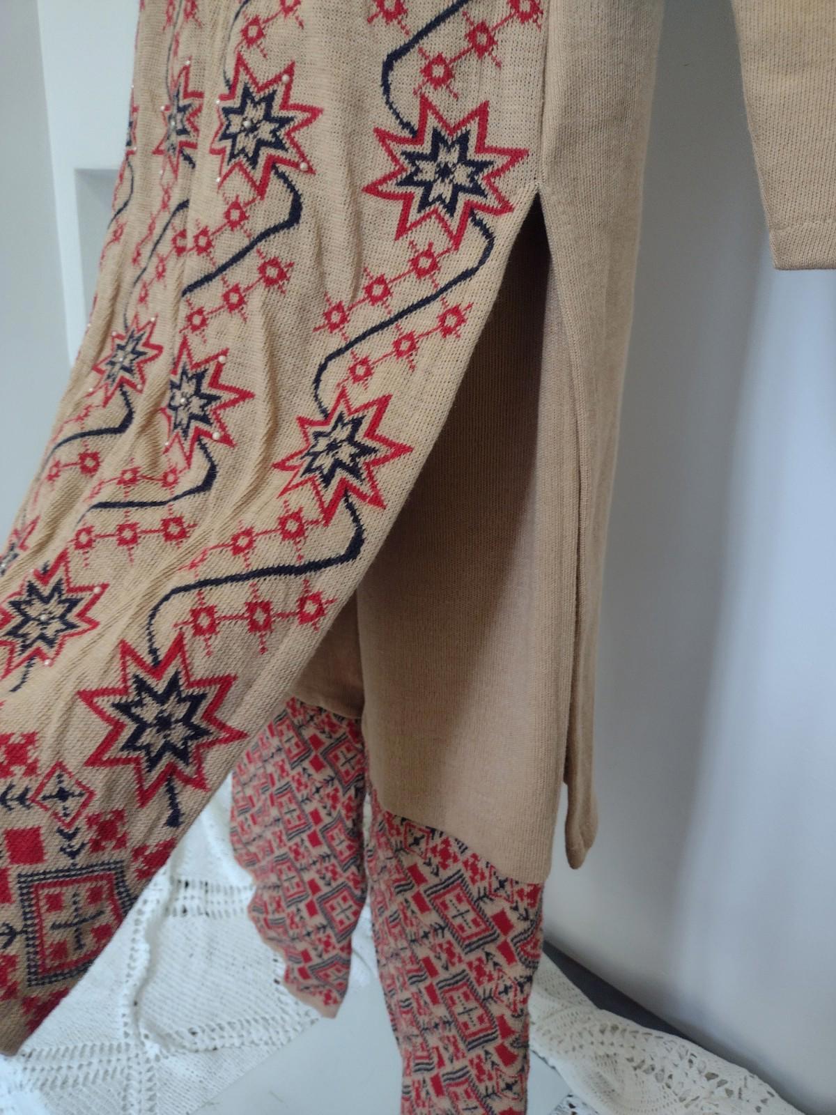VTG Rare 80s Winter Fashion A to Z Nordic Boho Double Knit Tunic Pants Set M