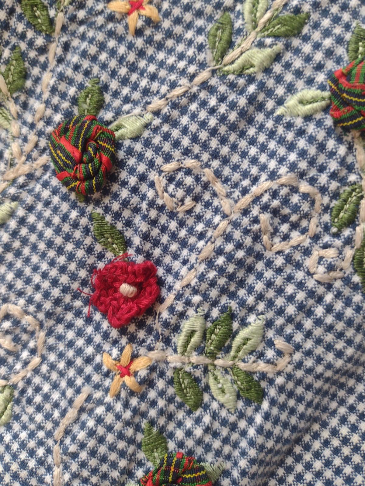 Victoria Jones Vintage Woman’s 100% Cotton Floral Blue Gingham Button Up Shirt L