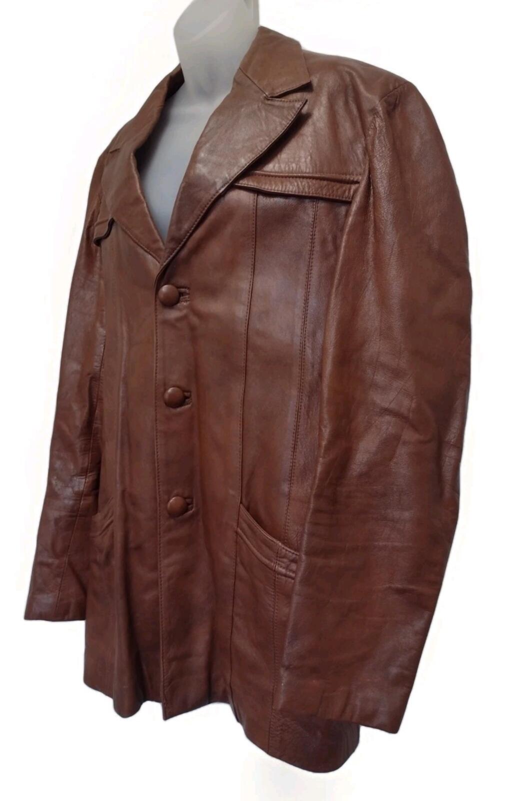 Vintage 70s Bernardo Mexico Leather Jacket 46 Cognac Brown Western Style