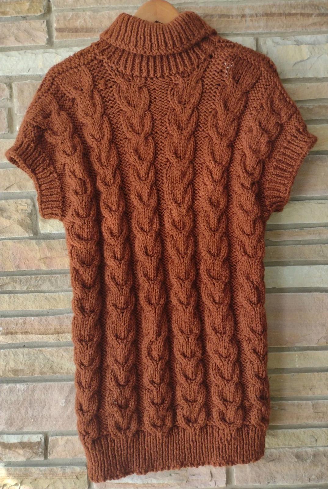 🧶Chunky Hand Knit Cable Turtleneck Vest / Tunic Mahogany Brown Sz L