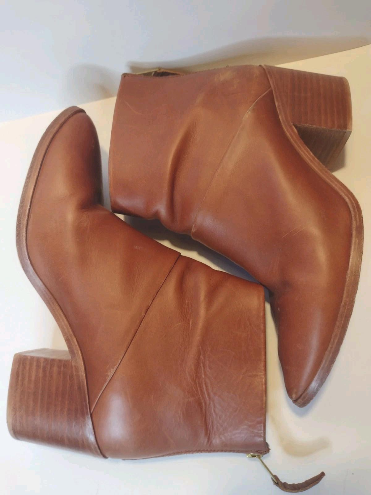 NISOLO Dari Commuter Boots Brown LeatherBlock Heel Almond Toe Ankle Women’s Sz 8