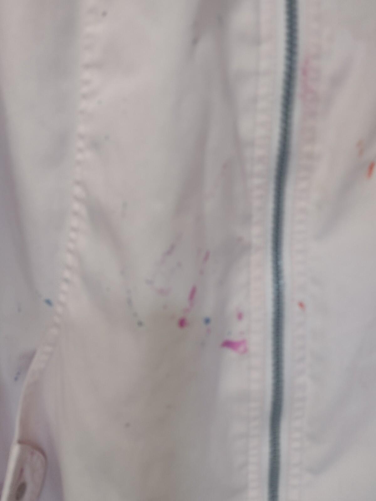 Vintage Pale Pink Distressed Track Jacket W White Stripes Paint Splatters Sz L