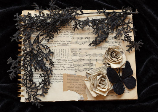 Jumbo 9x11 Gothic Junk Journal Midnight Garden Handmade Aged Spiral Journal